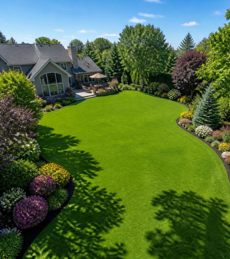 residential lawn drone view